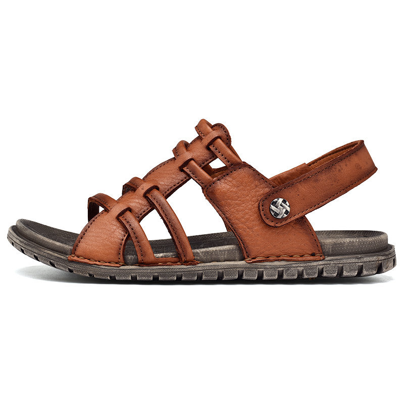 Men Leather Slip Resistant Metal Decoration Slippers Casual Sandals, Sandals