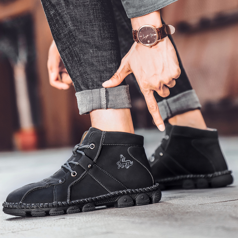 Men Winter Handmade Lace-up Comfortable Casual Microfiber Leather Ankle Boots