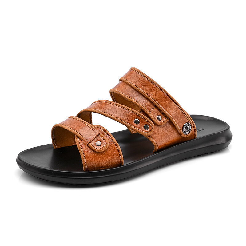 Men Comfy Microfiber Leather Non Slip Slippers Casual Beach Sandals, Sandals