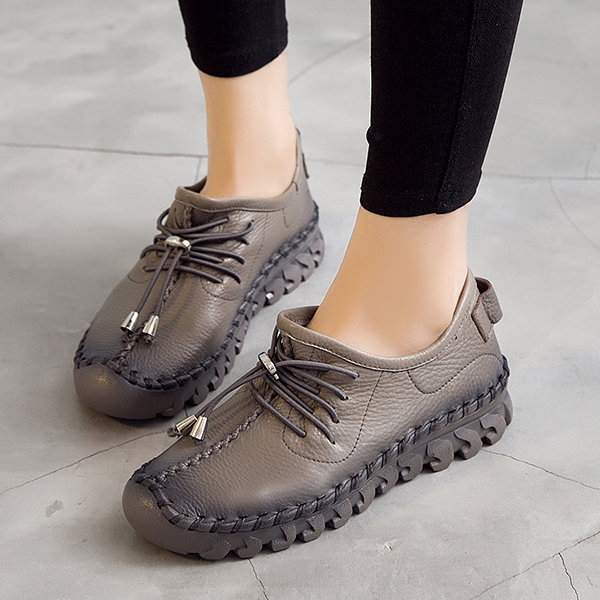 Women shoes, Ladies Loafers, Casual, Lace Up, Pure Color, Soft, Flat, Leather Shoes, Women Flats Shoes