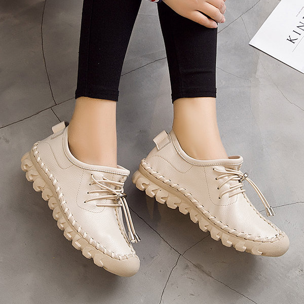 Women shoes, Ladies Loafers, Casual, Lace Up, Pure Color, Soft, Flat, Leather Shoes, Women Flats Shoes