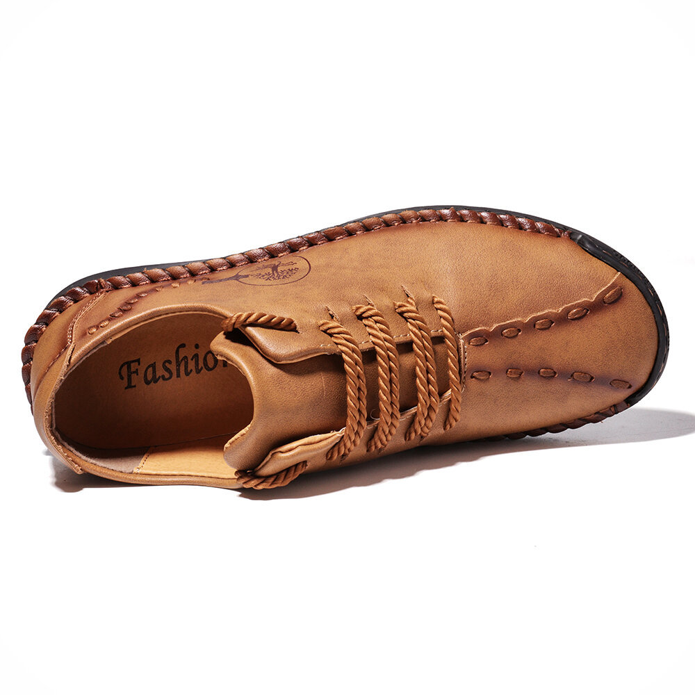 Men Hand Stitching Non Slip Soft Sole Casual Leather Shoes, Flats
