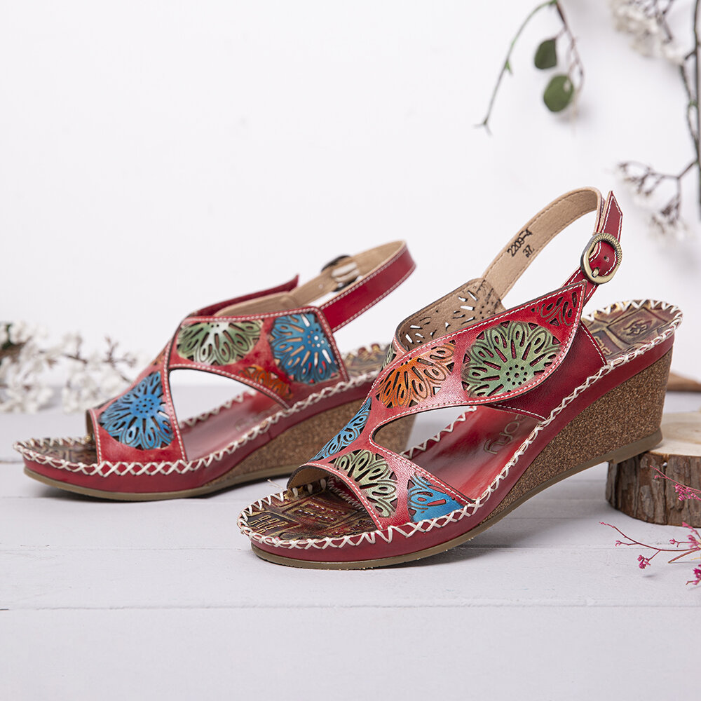 Women Shoes, Women Sandals, Leather Sandals,  Handmade, Leather, Cutouts, Stitching, Adjustable, Band, Buckle, Slingback Wedge Sandals,