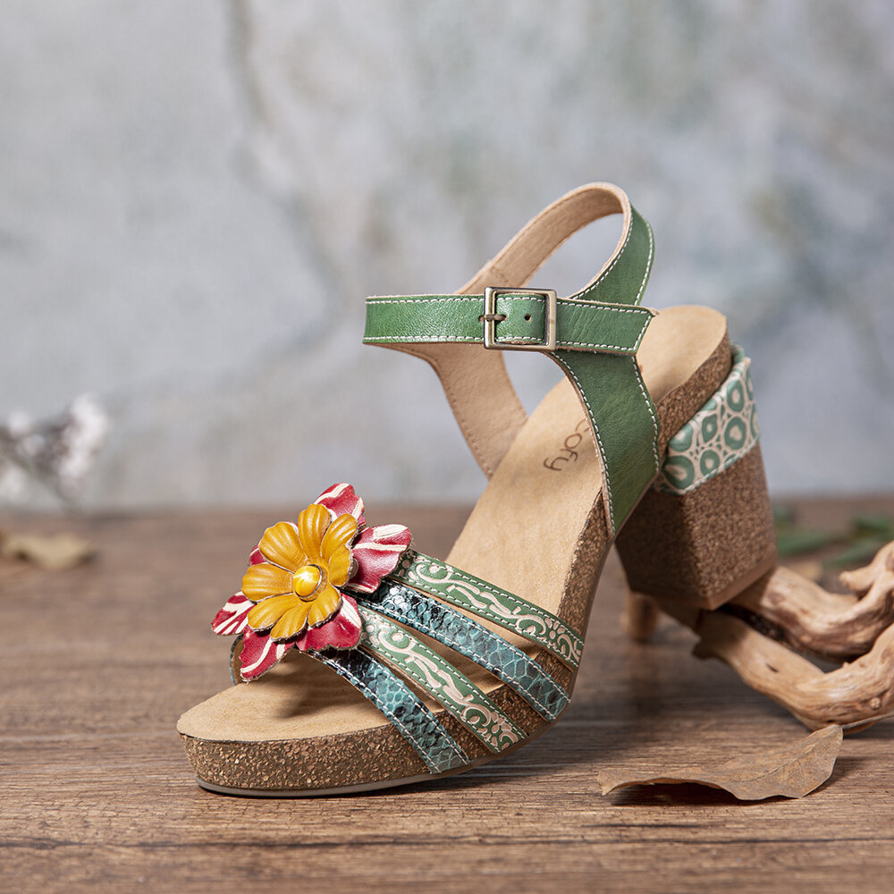 Women shoes, Women sandals, Leather, Beaded, Floral, Strappy Adjustable, Ankle Strap, High Heels Sandals, Chunky Heel Sandals, Heels