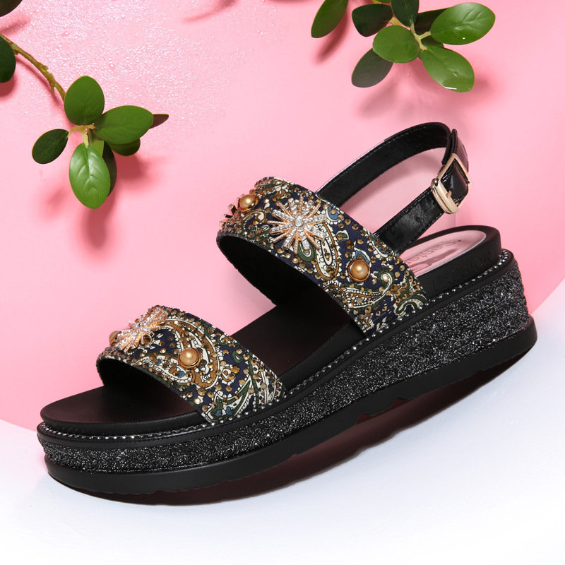 Women Shoes, Women Sandals, Thick Bottom,  Fish Mouth, Leather Sandals, Comfortable Sandals, Buckle, PU Leather,