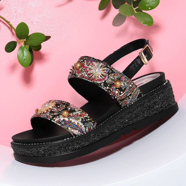 Women Shoes, Women Sandals, Thick Bottom,  Fish Mouth, Leather Sandals, Comfortable Sandals, Buckle, PU Leather,