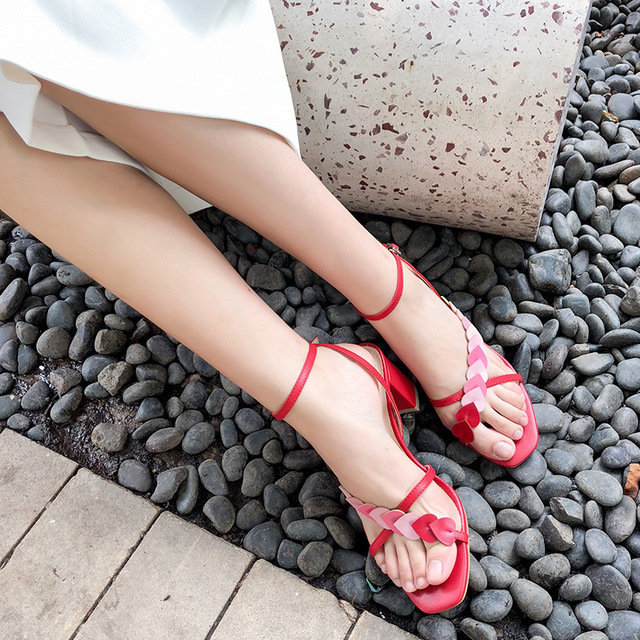 Women Shoes, Women Sandals,  Net Red, New, Season, Love, Sweet, Fairy Wind, Thick With, Gradient, Peach Heart, With Sandals