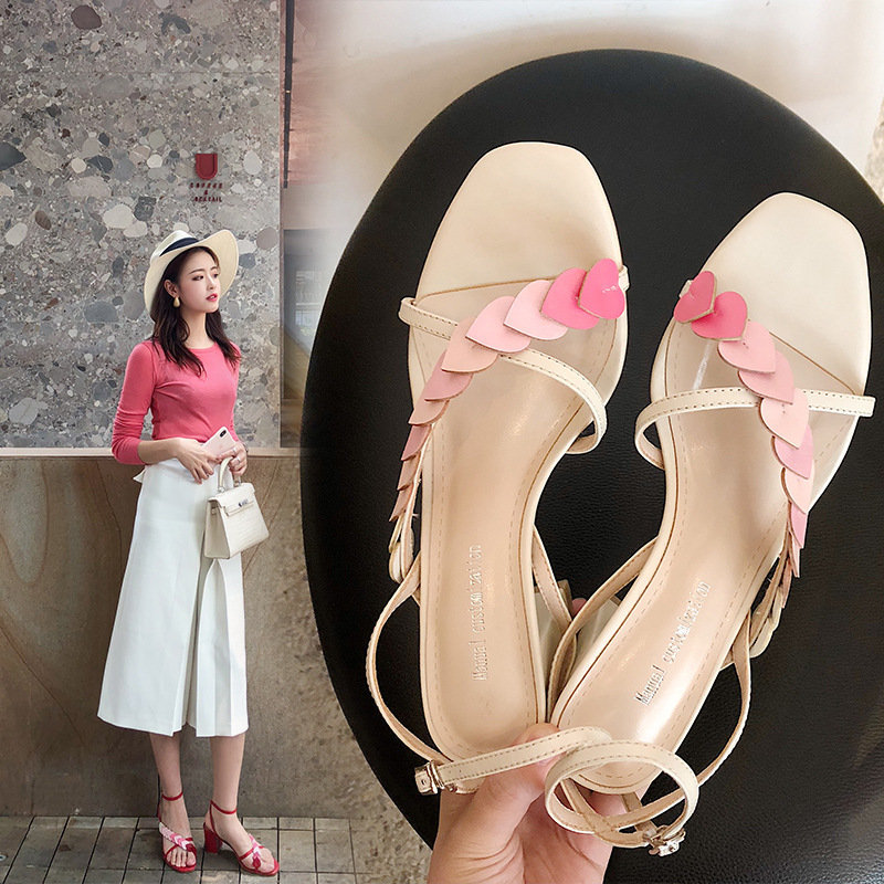 Women Shoes, Women Sandals,  Net Red, New, Season, Love, Sweet, Fairy Wind, Thick With, Gradient, Peach Heart, With Sandals