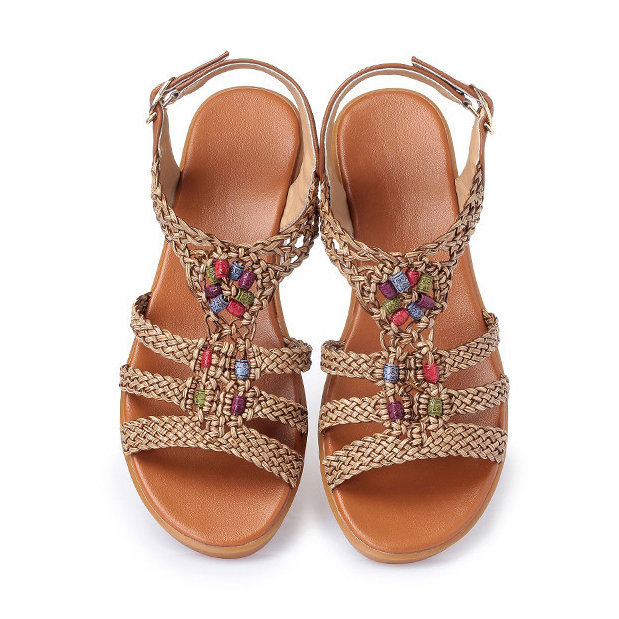 Women Shoes, Women Sandals,  Beaded, Knitted, Bohemia, Buckle Flat, Casual, Sandals