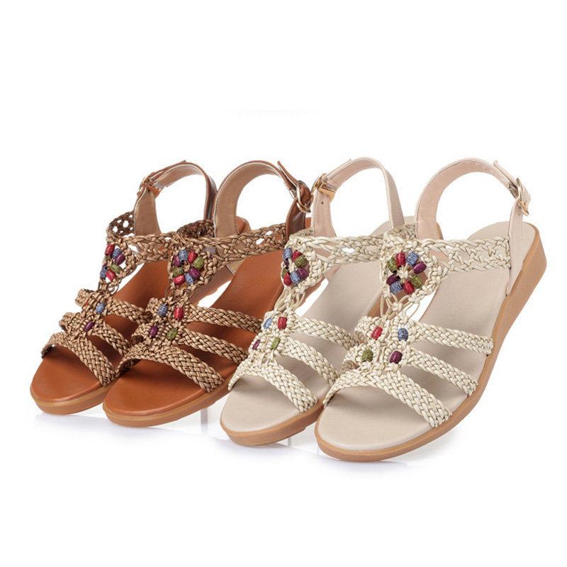 Women Shoes, Women Sandals,  Beaded, Knitted, Bohemia, Buckle Flat, Casual, Sandals