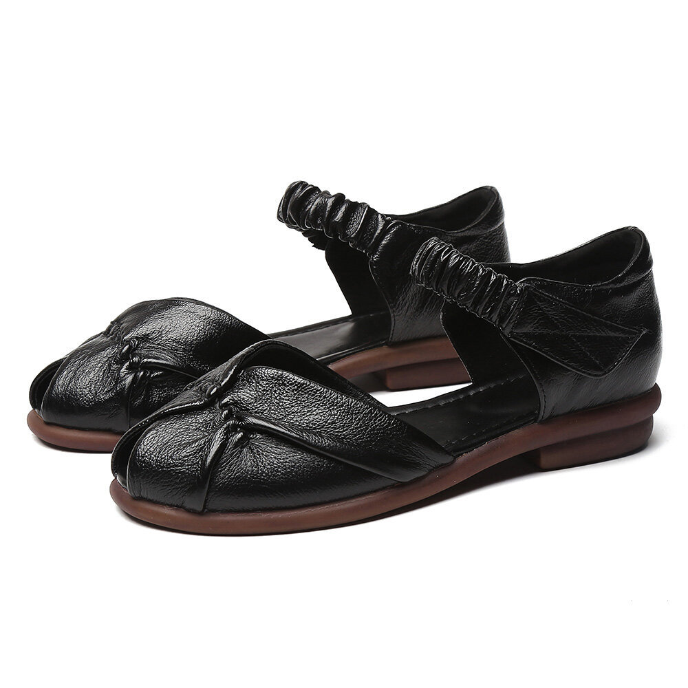 Women Shoes, Women Sandals, Retro, Leather, Ruffled, Adjustable, Ankle Strap, Peep Toe, D'orsay,Flat, Sandals