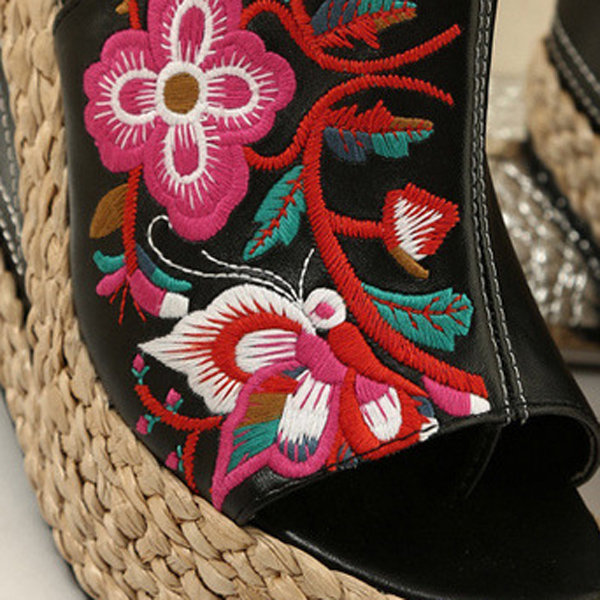 Women Shoes, Women Sandals, Floral, Print, Weave, Knitting, Embroidery,National Wind, Peep Toe, Platform Sandals, Sandals