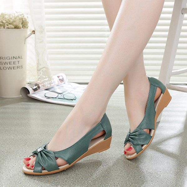 Women Shoes, Women Sandals, Leather Sandals, Peep Toe, Breathable, Wedges, Hollow Out