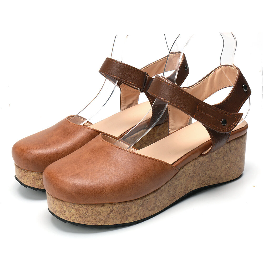Women Shoes, Women Sandals, Leather Sandals, Large Size, Vintage, Closed Toe, Hook Loop, Platform Sandals, Sandals