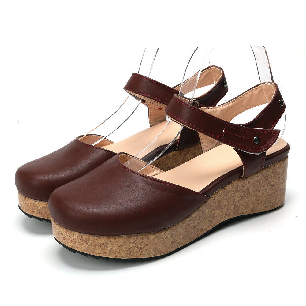 Women Shoes, Women Sandals, Leather Sandals, Large Size, Vintage, Closed Toe, Hook Loop, Platform Sandals, Sandals