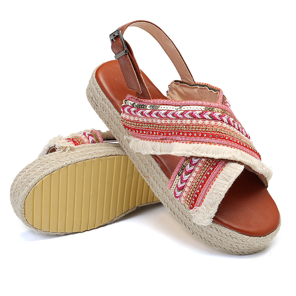 Women Shoes, Women Sandals, Folkways, Flax, Cross Buckle, Platform Sandals