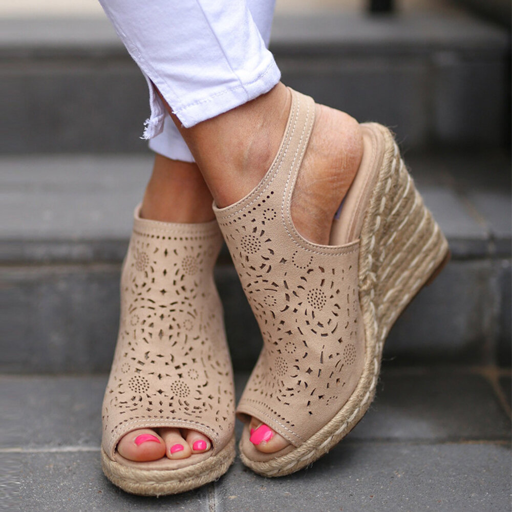 Women Shoes, Women Sandals, Plus Size, Breathable, Hollow, Peep Toe, Buckle Belt, Wedges Sandals, Sandals