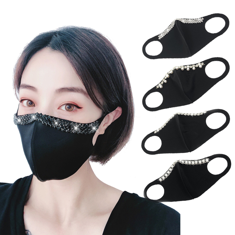 Fashion Reusable Cotton Face Mask With Rhinestone, Dust Mask