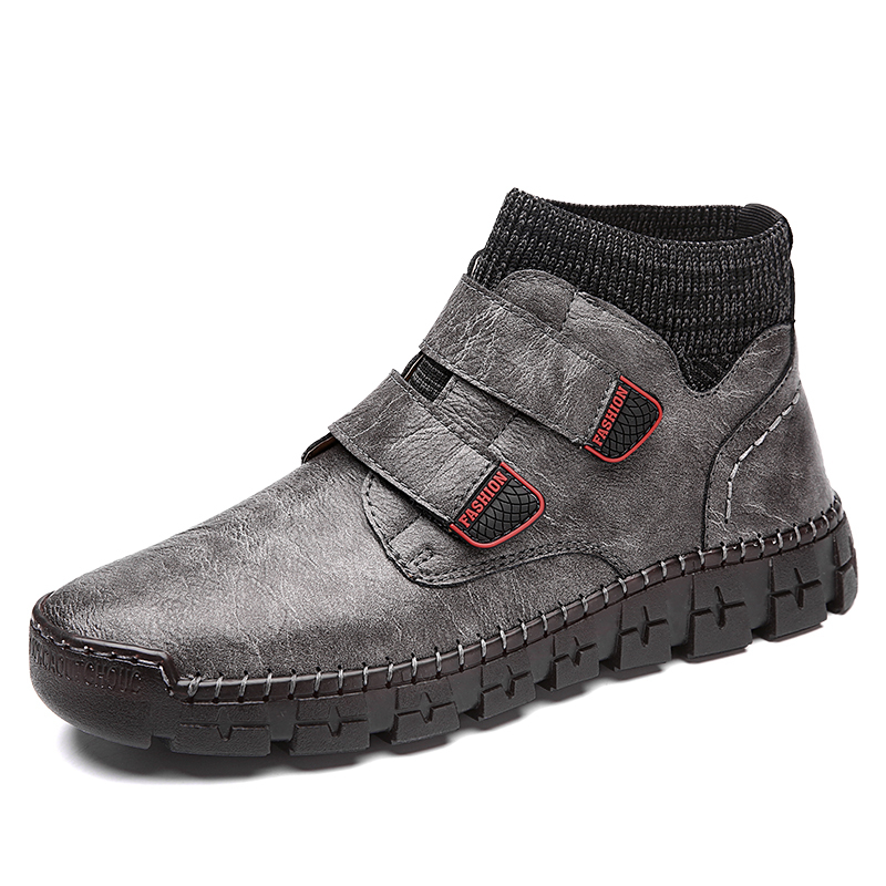Men Autumn Winter Hoop Loop Plain Toe Microfiber Leather Ankle Boots, Winter Boots