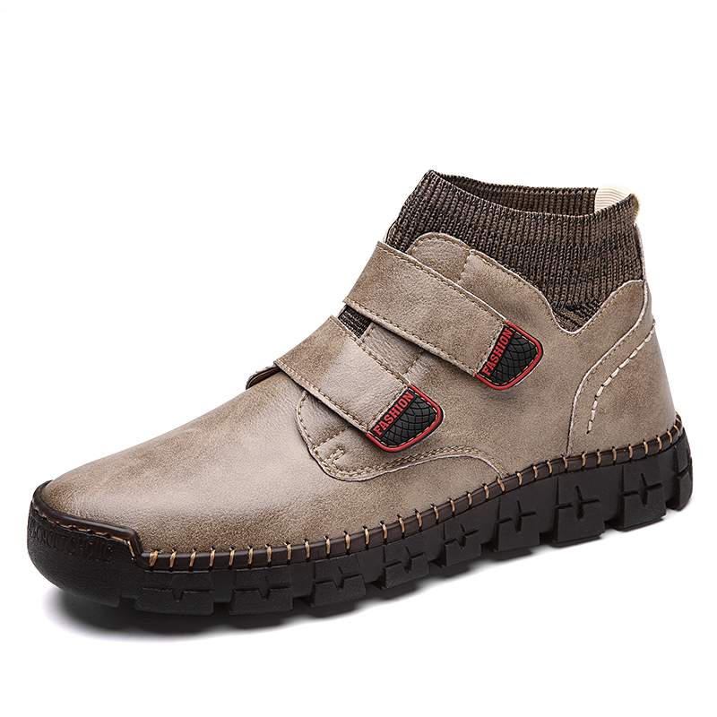 Men Autumn Winter Hoop Loop Plain Toe Microfiber Leather Ankle Boots, Winter Boots