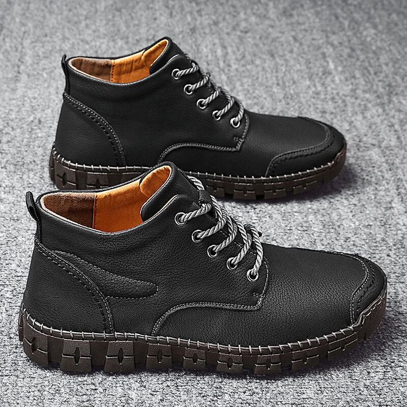 Men Autumn Winter Hand Stitching Non Slip Microfiber Leather Casual Boots, Boots