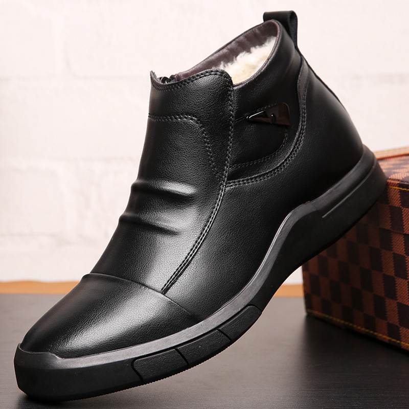 Men Winter Comfy Slip-on Leather Ankle Boots, Winter Boots
