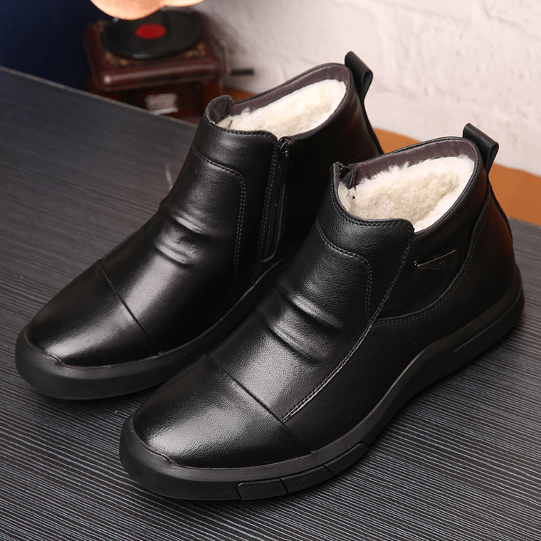 Men Winter Comfy Slip-on Leather Ankle Boots, Winter Boots