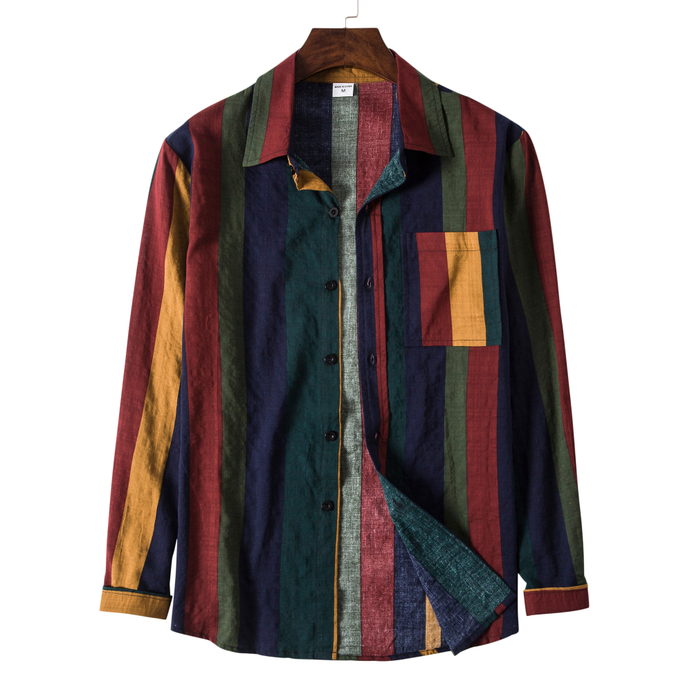 Men Colorful Stripe Breathable Long Sleeve Cotton Shirt