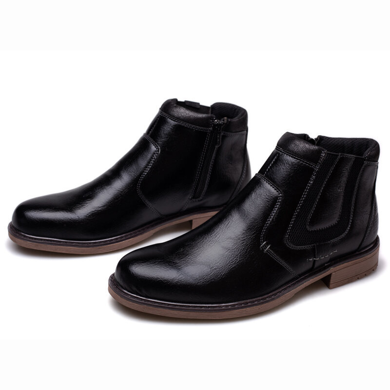 Men Winter Vintage Side Zipper Casual Microfiber Leather Chelsea Ankle Boots, Boots