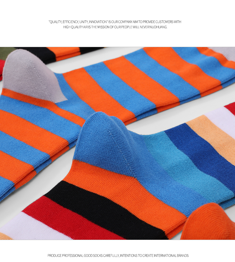 Men Four Seasons Mix Color Stripes Cotton 5 Pack Long Tube Socks detail Image