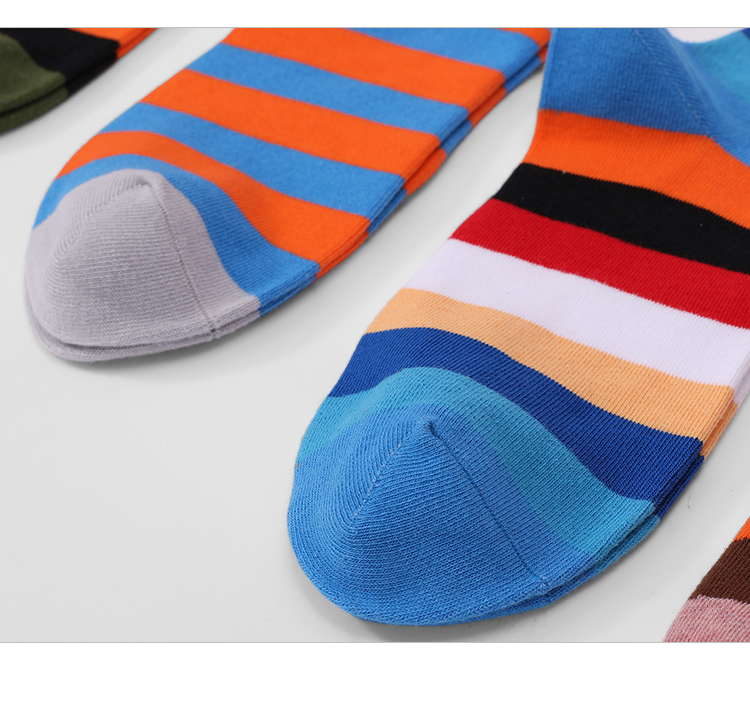 Men Four Seasons Mix Color Stripes Cotton 5 Pack Long Tube Socks detail Image