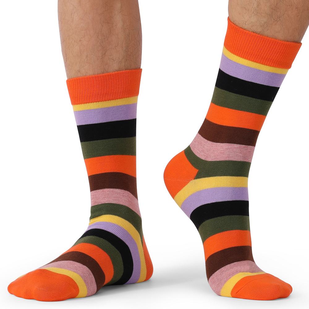 Men Four Seasons Mix Color Stripes Cotton Long Tube Socks, Men Socks