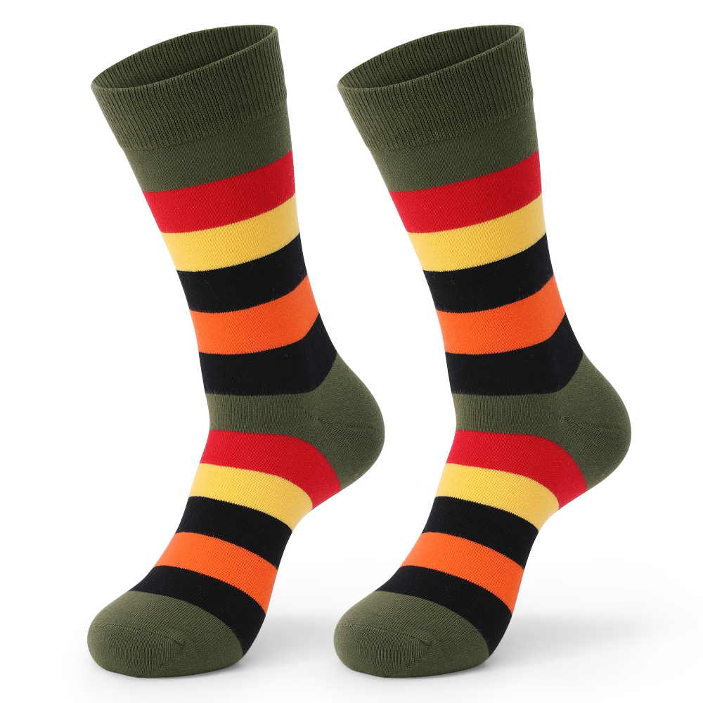 Men Four Seasons Mix Color Stripes Cotton Long Tube Socks, Men Socks