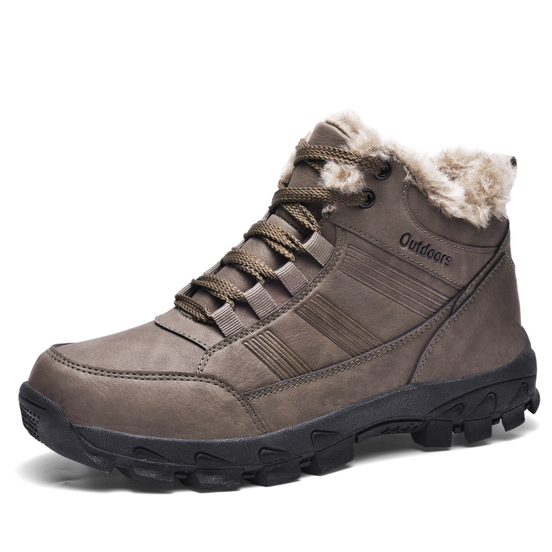 Men Winter Insulated Fur Lined Warm MicrofiberLeather Snow Boots, Hiking Boots