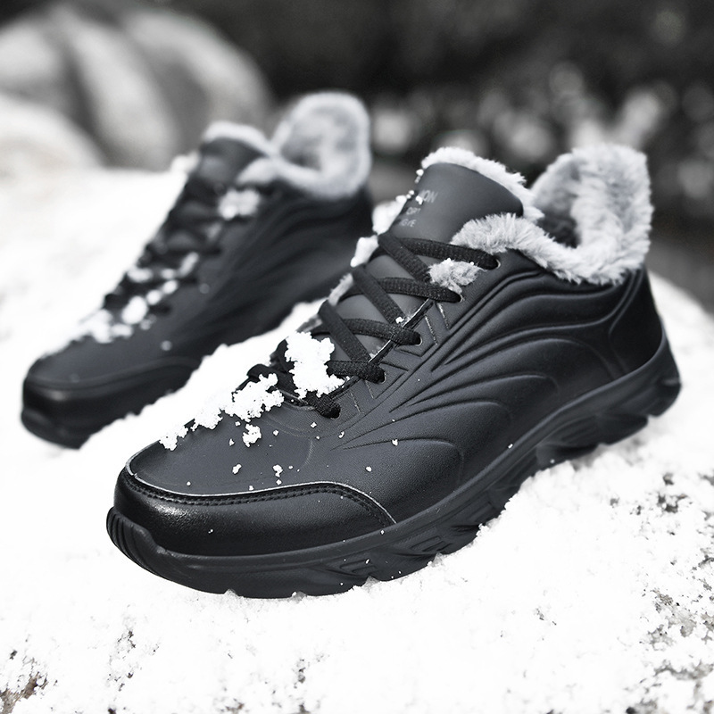 Men Winter Fur Lined Non-Slip Warm Microfiber Leather Snow Boot, Outdoor Shoes