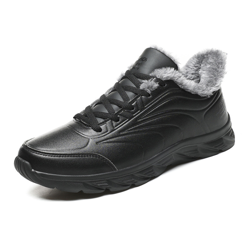 Men Winter Fur Lined Non-Slip Warm Microfiber Leather Snow Boot, Outdoor Shoes