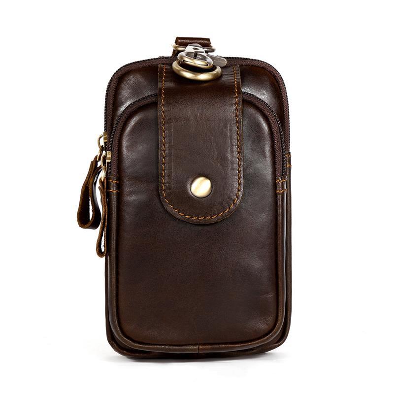 Men's mobile phone pockets leather lightweight sports mobile phone bag  men's bag wear belt retro waist bag