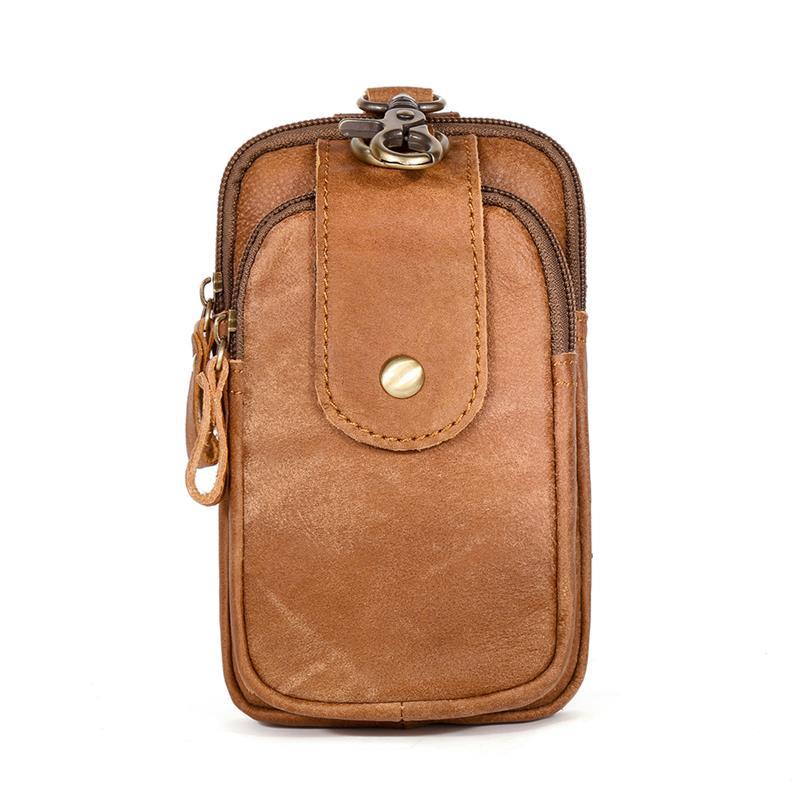 Men's mobile phone pockets leather lightweight sports mobile phone bag  men's bag wear belt retro waist bag